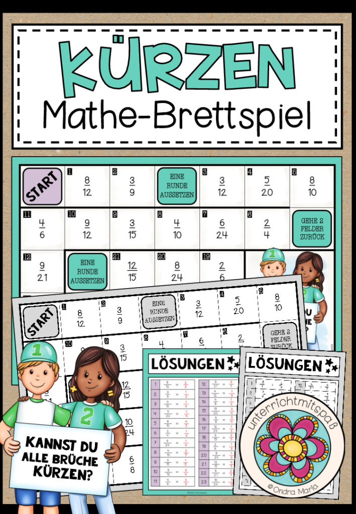 KÜRZEN (von einfachen Brüchen) – Mathe-Brettspiel
