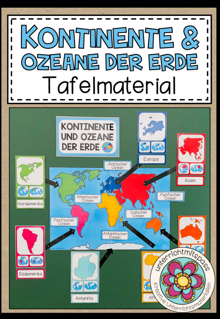 Die Kontinente und Ozeane der Erde – Tafelmaterial