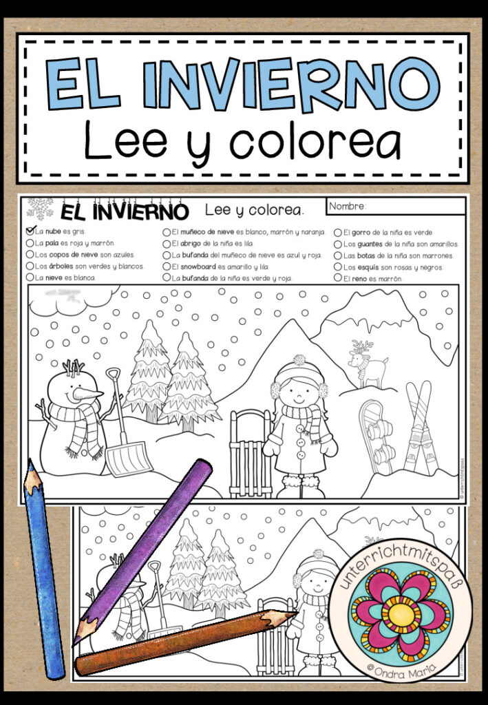EL INVIERNO (Winter) – Lee y colorea (Lesen und Malen)