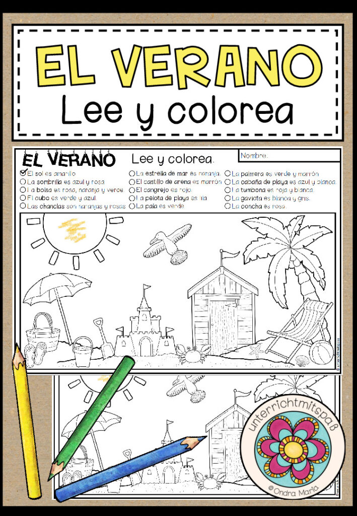 EL VERANO (Sommer) – Lee y colorea (Lesen und Malen)