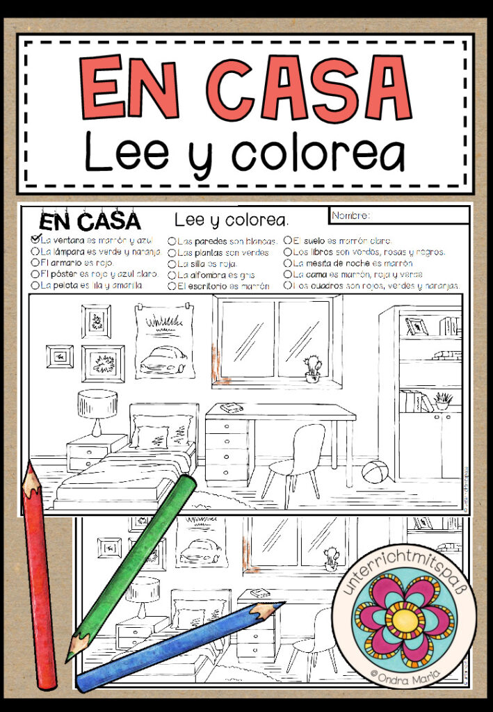 EN CASA (zu Hause) – Lee y colorea (Lesen und Malen)