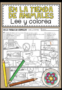 EN LA TIENDA DE ANIMALES (Zoohandlung) – Lee y colorea (Lesen und Malen)