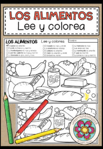 LOS ALIMENTOS (Lebensmittel) – Lee y colorea (Lesen und Malen)