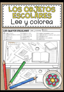 LOS OBJETOS ESCOLARES (Schulsachen) – Lee y colorea (Lesen und Malen)