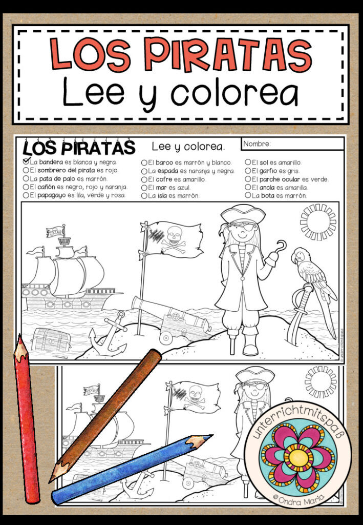 LOS PIRATAS (Piraten) – Lee y colorea (Lesen und Malen)