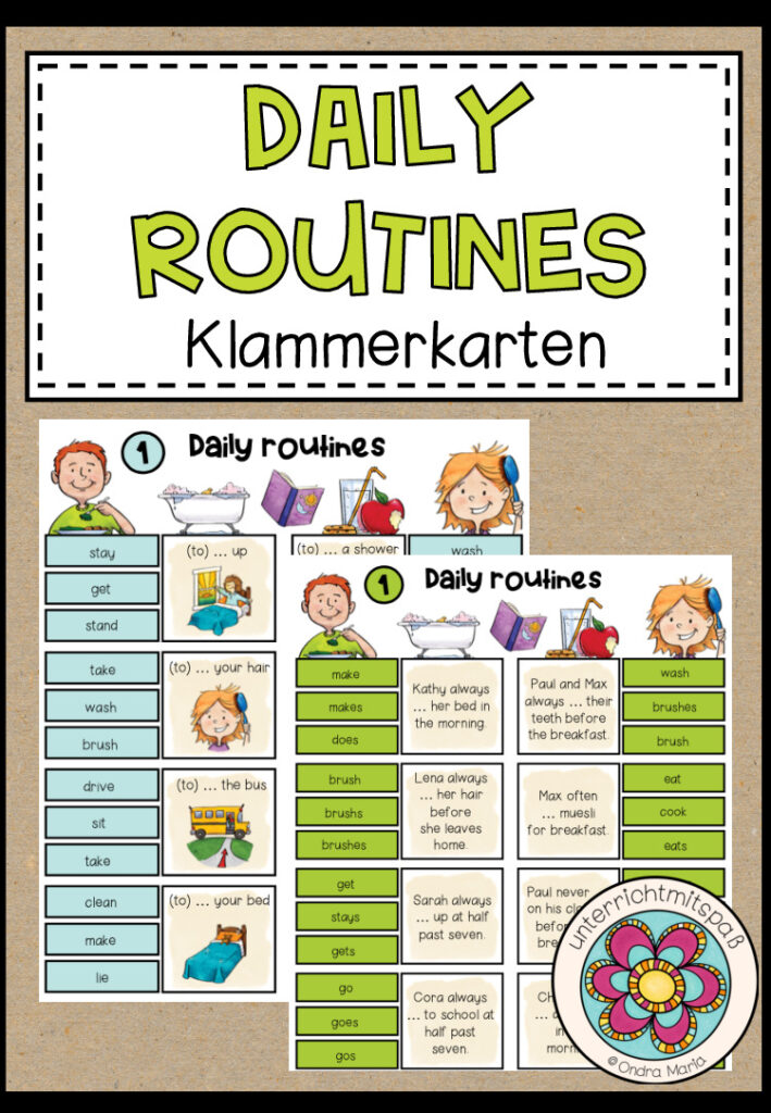 DAILY ROUTINES – Klammerkarten (2-fach differenziert)
