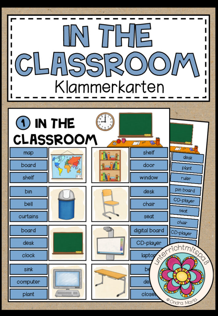 In the classroom (classroom objects) – Klammerkarten