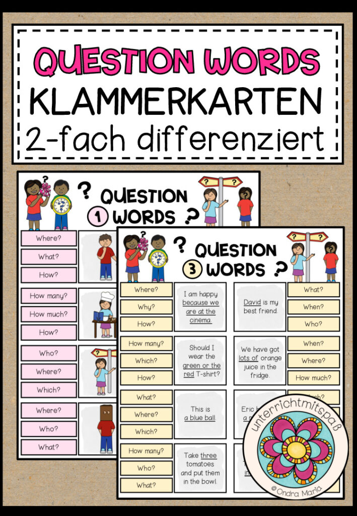 QUESTION WORDS – Klammerkarten (2-fach differenziert)