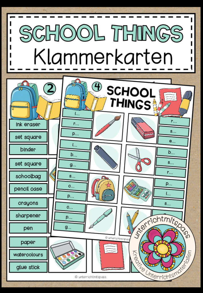 SCHOOL THINGS – Klammerkarten (2-fach differenziert)