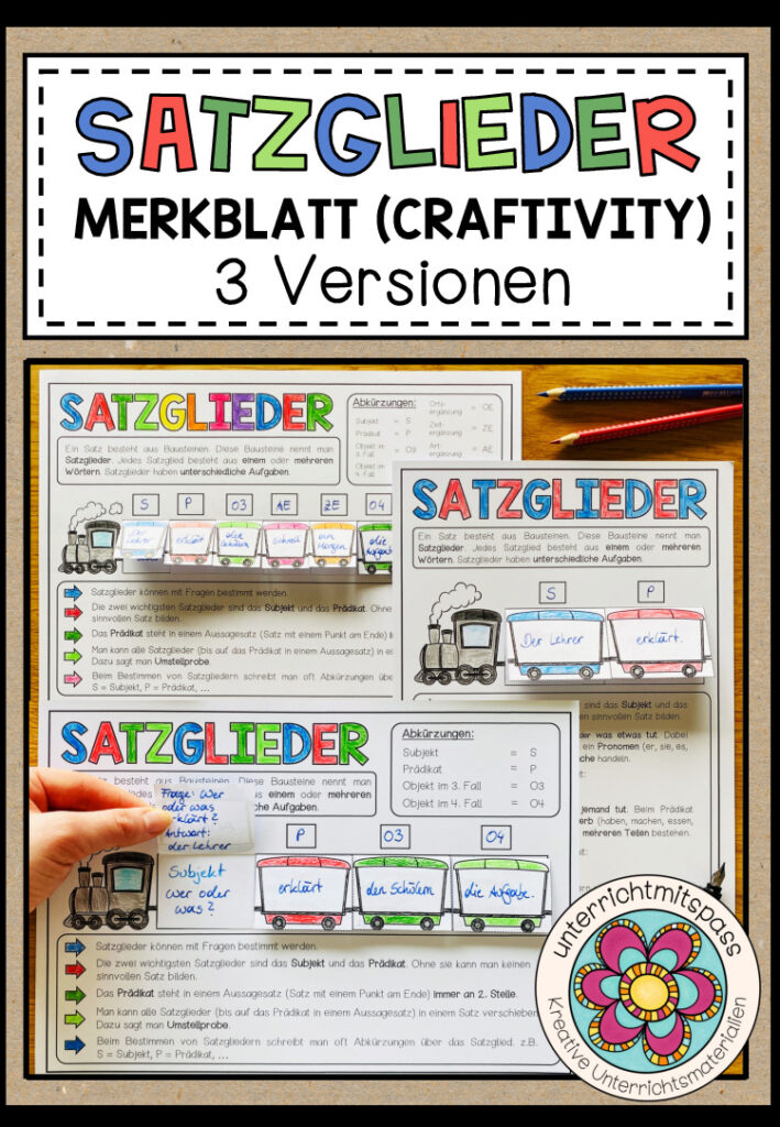 SATZGLIEDER – Merkblatt (Craftivity) 3 Versionen