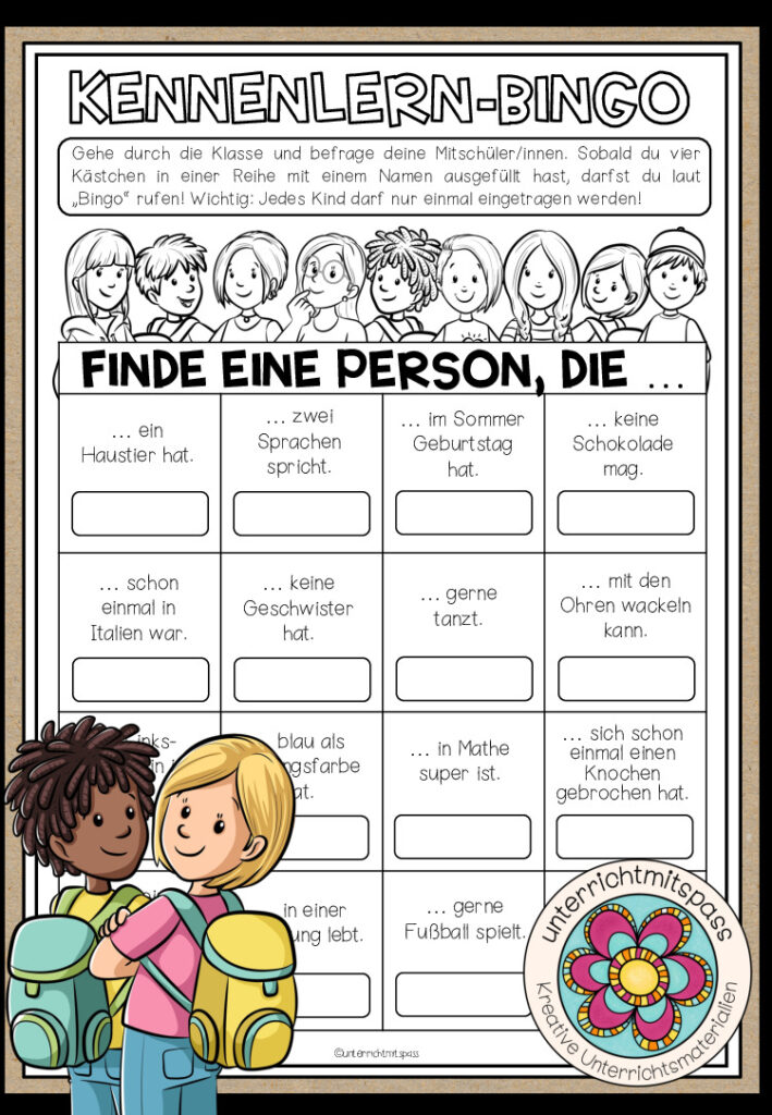 Erster Schultag – Kennenlern-Bingo