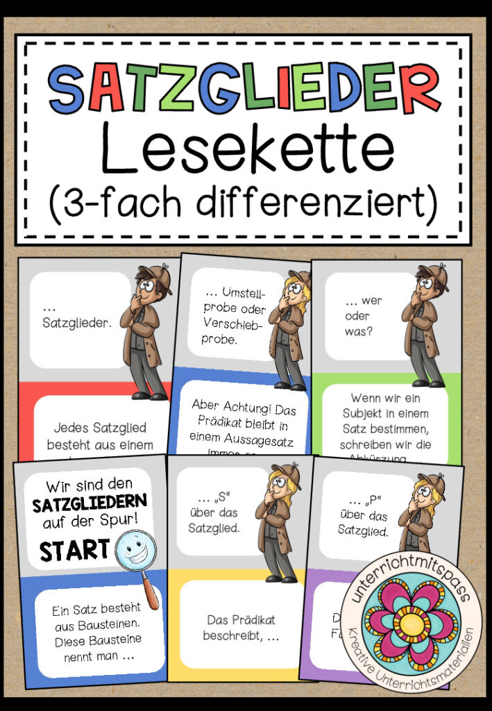 SATZGLIEDER – Lesekette / Lesespiel (3 Spiele)