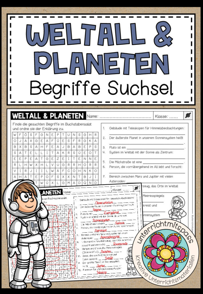 WELTALL & PLANETEN – Begriffe Suchsel