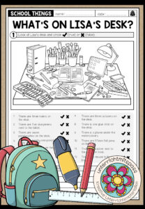 SCHOOL THINGS – What’s on Lisa’s desk? (Reading Comprehension)