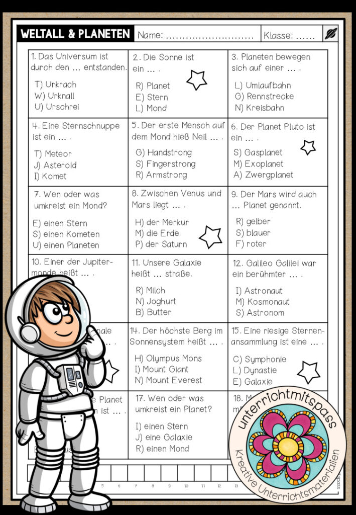 WELTALL & PLANETEN – Quiz (Arbeitsblatt)
