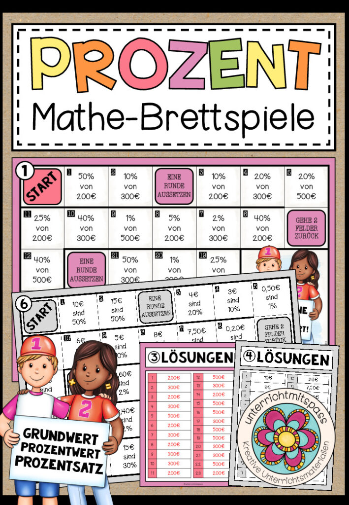 PROZENT (Prozentrechnung) – 6 Mathe-Brettspiele
