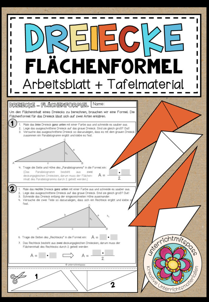 DREIECKE – Flächenformel (Arbeitsblatt + Tafelmaterial)