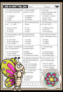 DER SCHMETTERLING – Quiz (Arbeitsblatt)