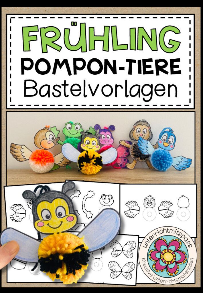 FRÜHLING – Pompon-Tiere (Bastelvorlagen + Anleitung)