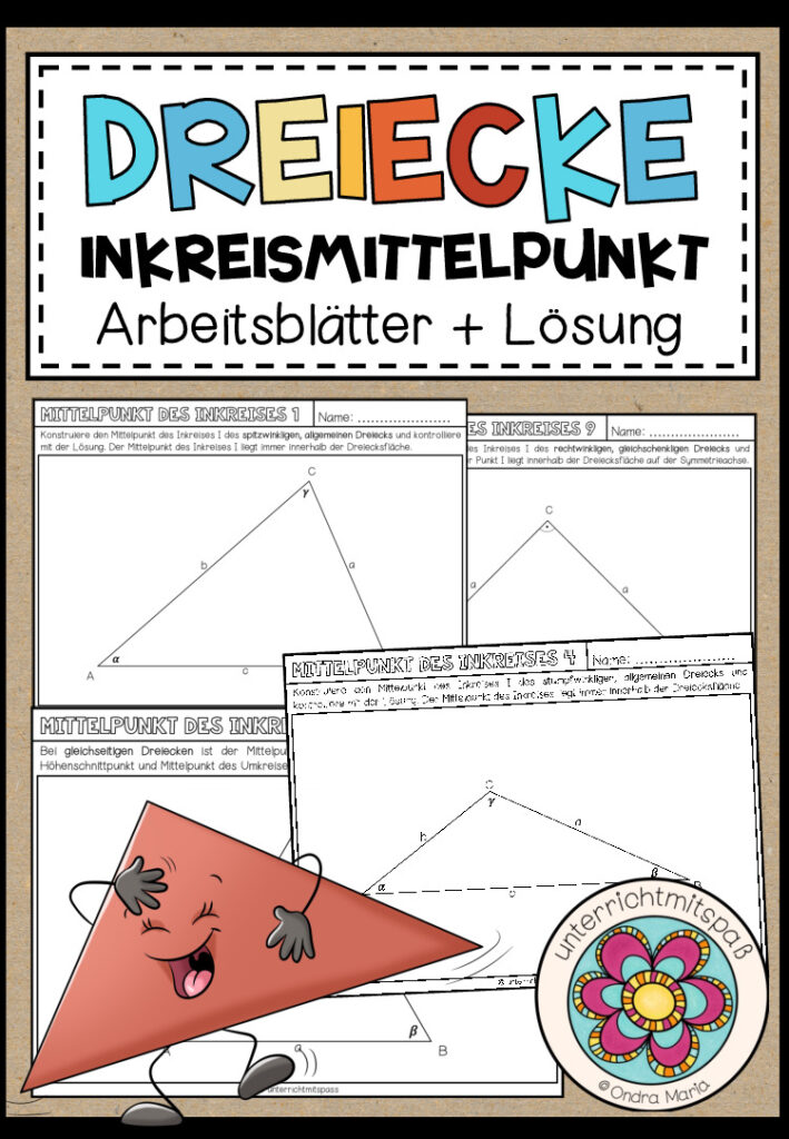 DREIECKE – Mittelpunkt des Inkreises (10 Arbeitsblätter)