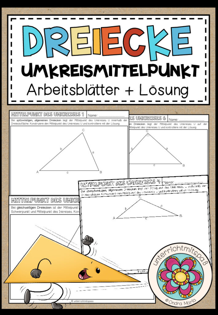 DREIECKE – Mittelpunkt des Umkreises (10 Arbeitsblätter)