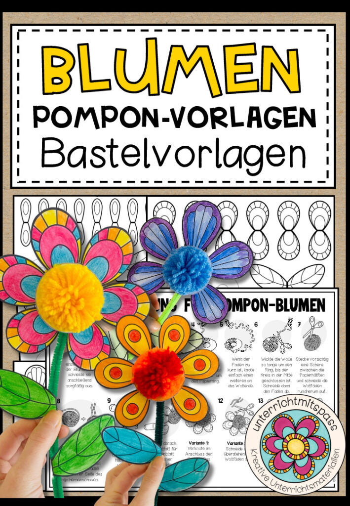 Pompon-Blumen (Bastelvorlagen + Anleitung)