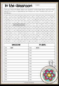 In my classroom – Grammar Worksheet (regular plurals)