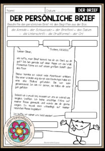 BRIEFE – Der Aufbau / die Bestandteile des persönlichen Briefs (Arbeitsblatt)