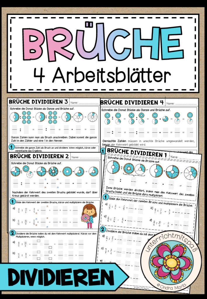 BRÜCHE – Division (4 Arbeitsblätter)