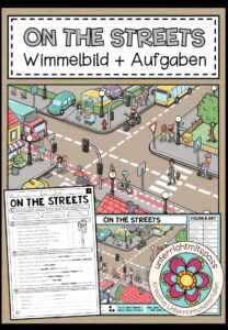 On the streets – Wimmelbild + Aufgaben (Englisch 3.-5. Schulstufe)