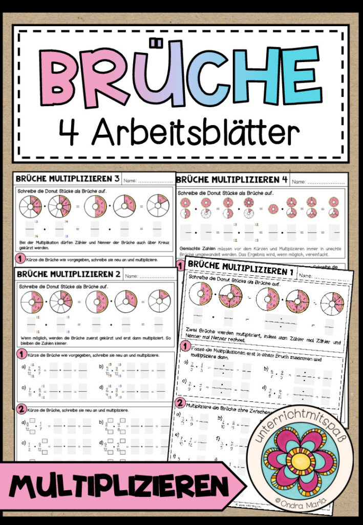 BRÜCHE – Multiplikation (4 Arbeitsblätter)