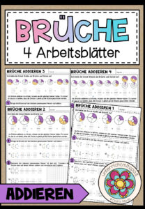 BRÜCHE – ungleichnamige Brüche addieren (4 Arbeitsblätter)