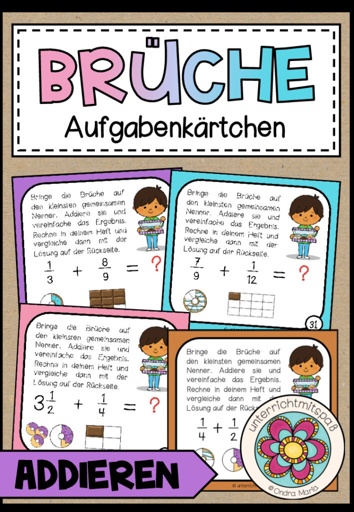 BRÜCHE – ungleichnamige Brüche addieren (Aufgabenkärtchen)