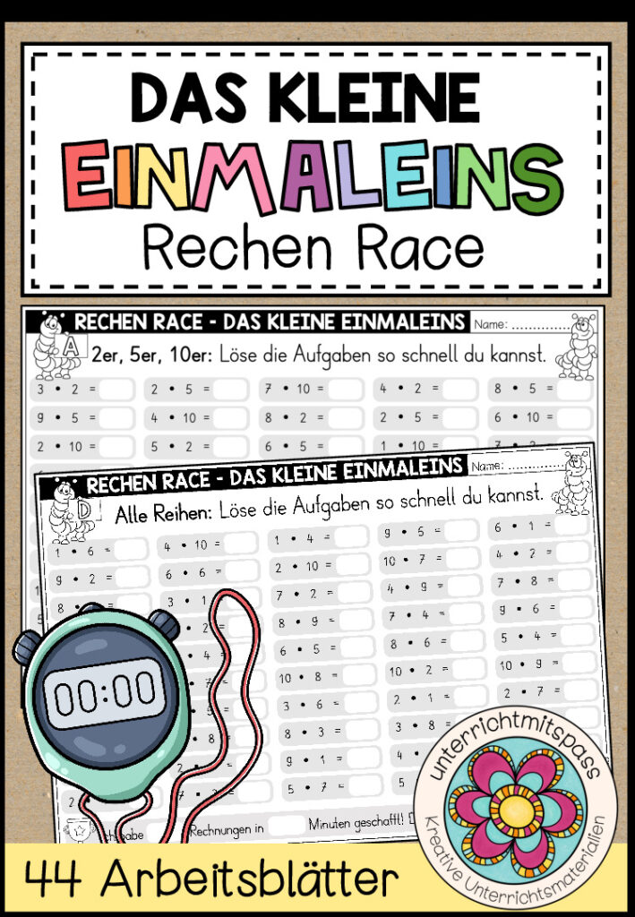 DAS KLEINE EINMALEINS – Rechen Race (44 Arbeitsblätter)