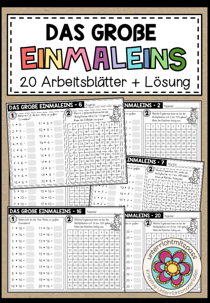 DAS GROßE EINMALEINS – 20 Arbeitsblätter (A5) + Lösung