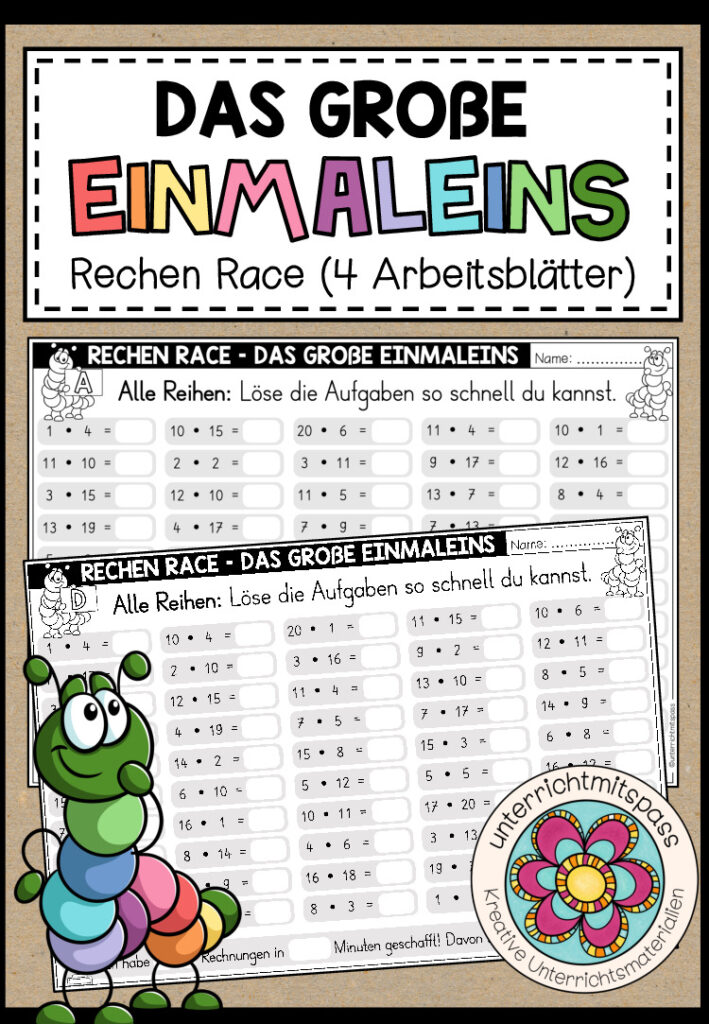 DAS GROßE EINMALEINS – Rechen Race (4 Arbeitsblätter)