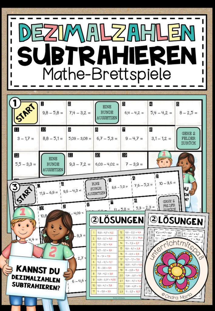 DEZIMALZAHLEN SUBTRAHIEREN– 3 Mathe-Brettspiele