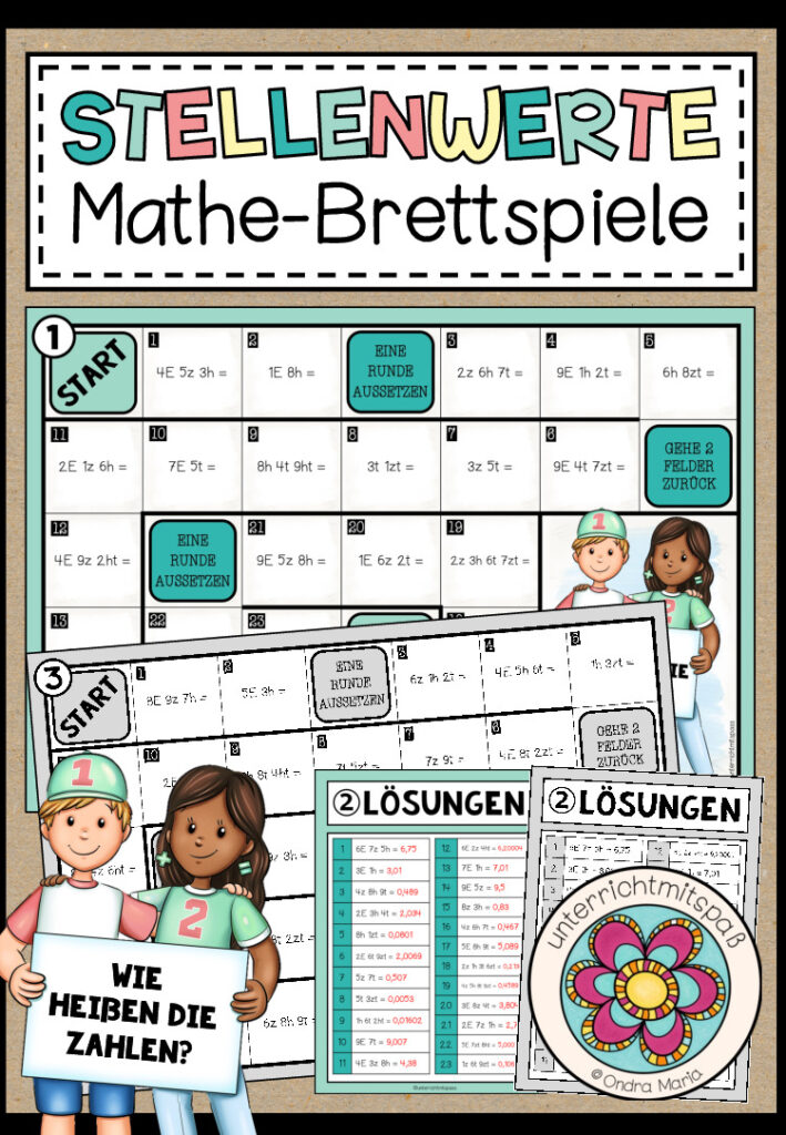 STELLENWERTE (mit Dezimalstellen)– 3 Mathe-Brettspiele