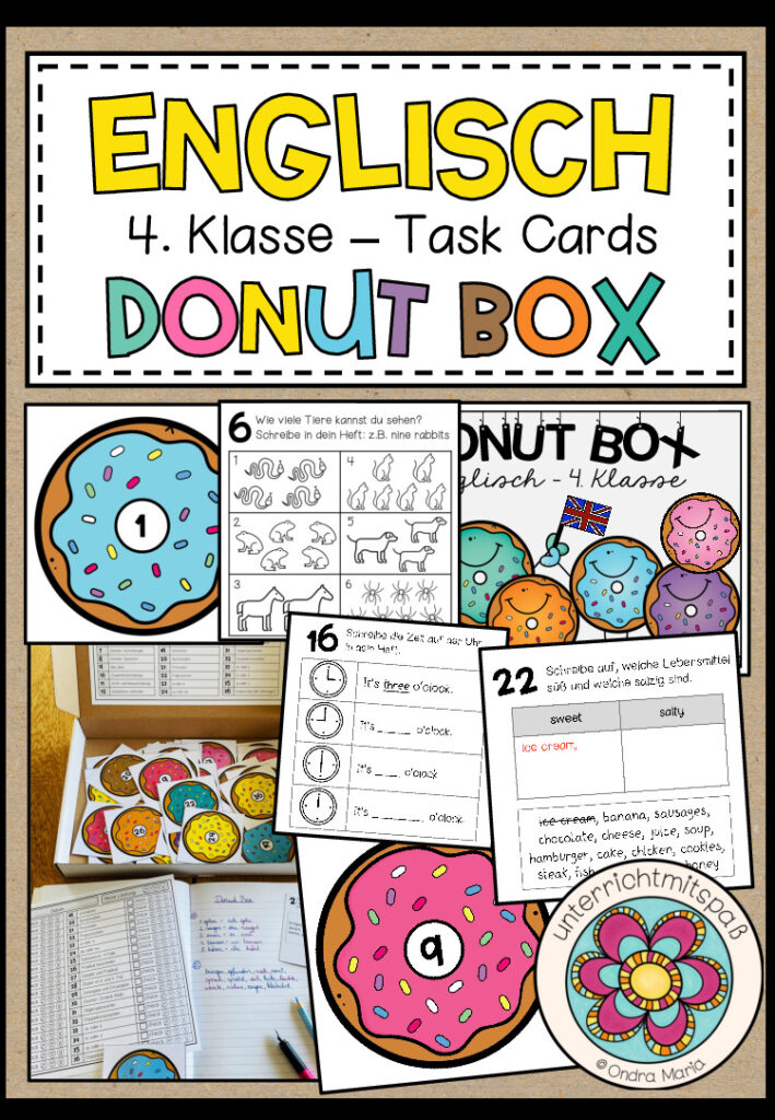 ENGLISCH – DONUT BOX (4. Schulstufe) 36 Aufgabenkarten zum Jahrestoff