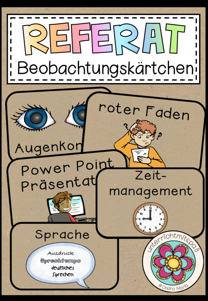DAS REFERAT – Beobachtungskärtchen für Referate/Vorträge und Präsentationen