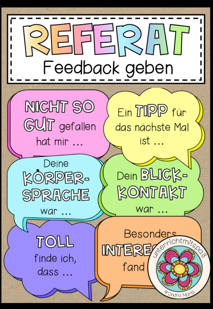 DAS REFERAT – Feedback geben (Kärtchen) Präsentation/Vortrag