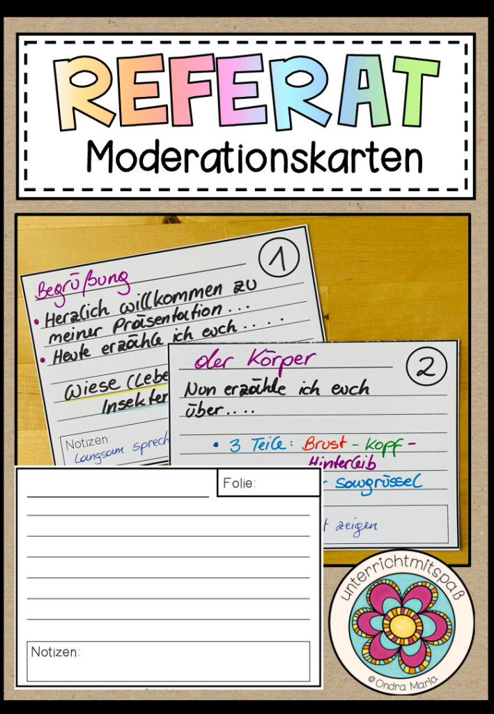 DAS REFERAT – Moderationskarten für Referate/Vorträge/Präsentationen (4 Kopiervorlagen)