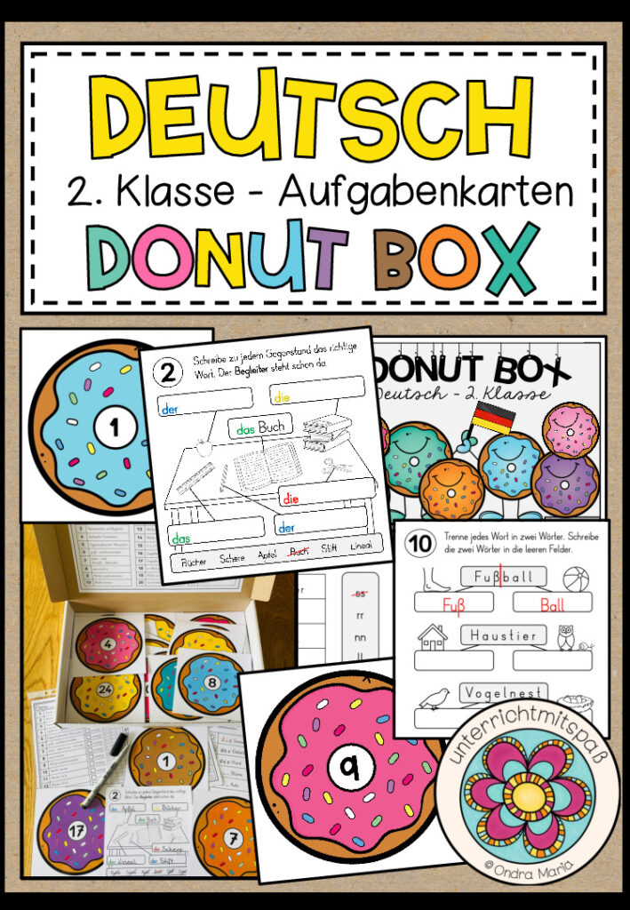 DEUTSCH – DONUT BOX (2. Schulstufe) 30 Aufgabenkarten zum Jahresstoff