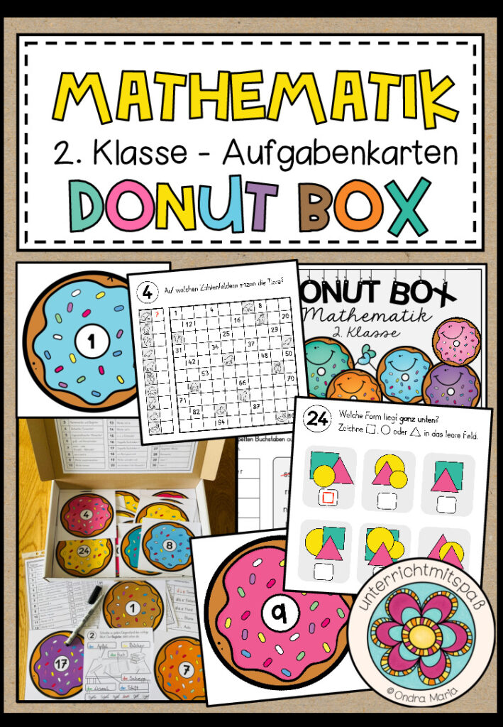 MATHEMATIK – DONUT BOX (2. Schulstufe) 36 Aufgabenkarten zum Jahresstoff