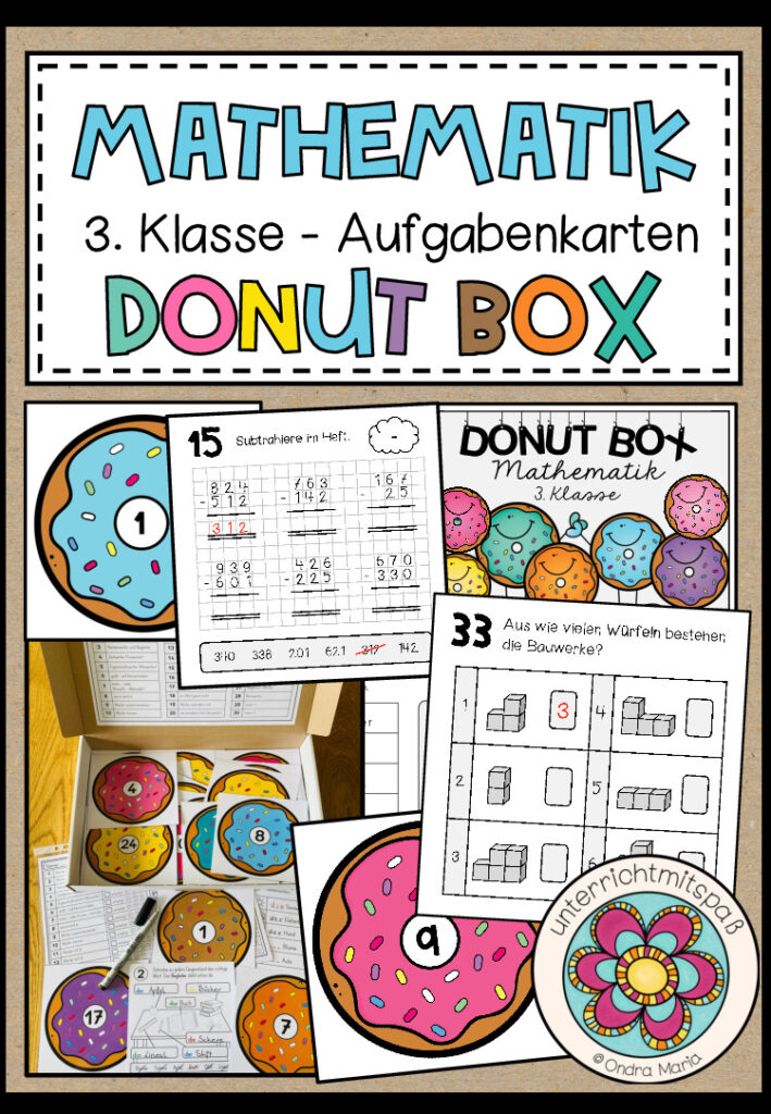 MATHEMATIK – DONUT BOX (3. Schulstufe) 36 Aufgabenkarten zum Jahresstoff