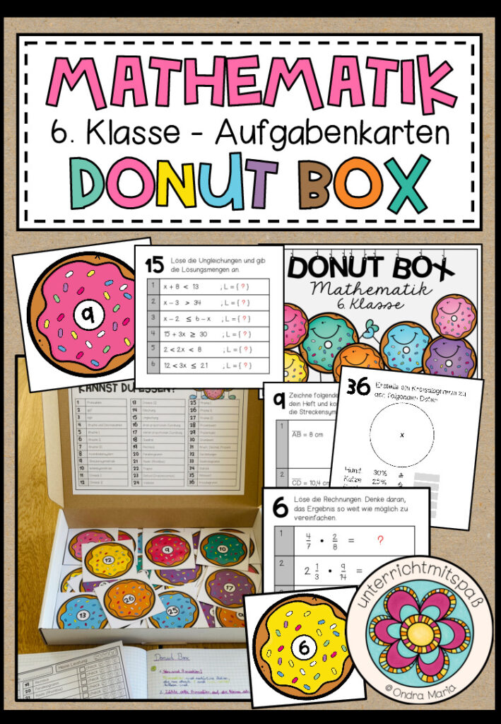 MATHEMATIK – DONUT BOX (6. Schulstufe) 36 Aufgabenkarten zum Jahresstoff