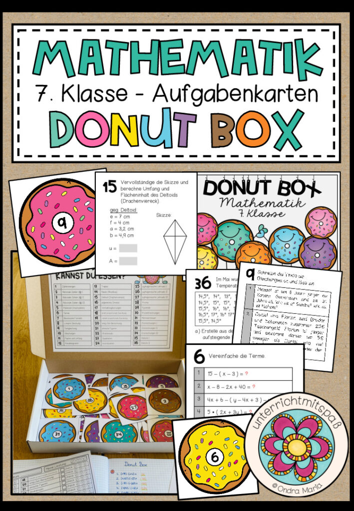MATHEMATIK – DONUT BOX (7. Schulstufe) 36 Aufgabenkarten zum Jahresstoff