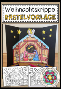 Weihnachtskrippe – Bastelvorlage / Ausmalbild