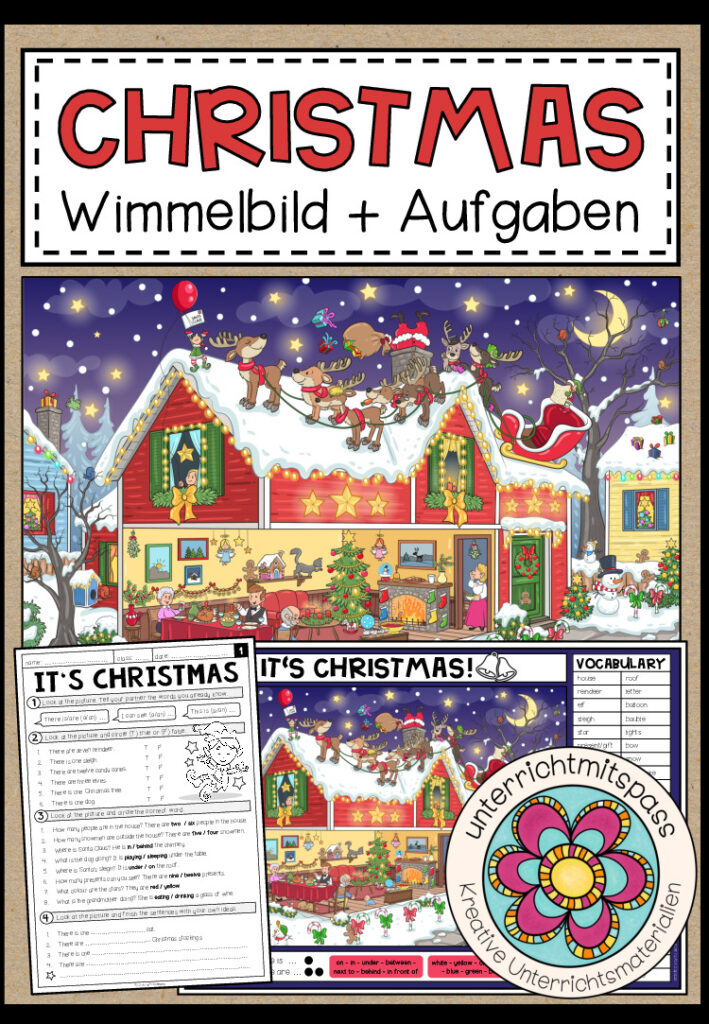 CHRISTMAS – Wimmelbild + Aufgaben (Englisch 3.-5. Schulstufe)