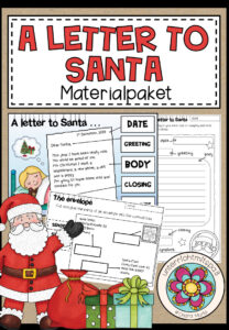 Letter to Santa – Materialpaket (parts of a letter, Tafelbild, Worksheets, Writing 3fach differenziert)